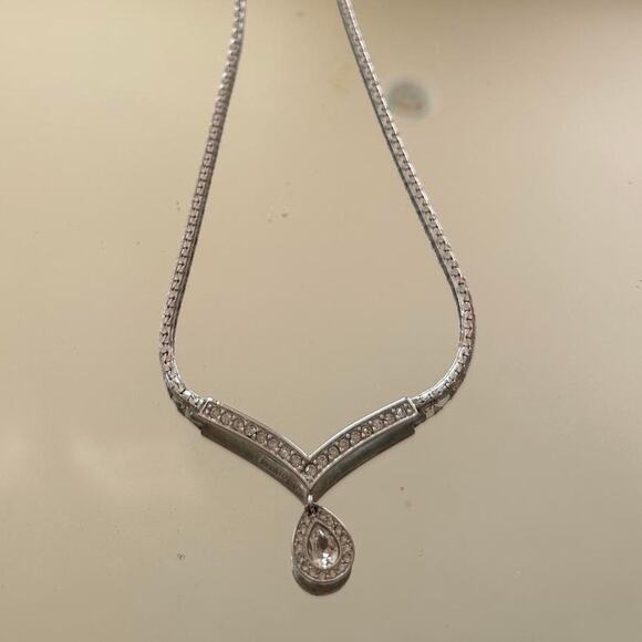 Monet Vintage Silver-Tone Crystal Drop Necklace - Picture 2 of 2